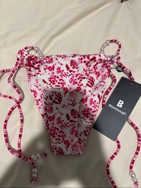 Blackbough Pink and White Floral Tie-Side Bikini Bottom with Pearl Accents